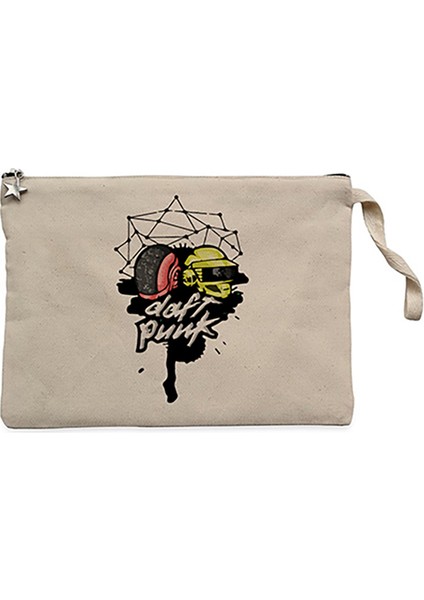 Daft Punk Cartoon Head Krem Clutch Astarlı Cüzdan / El Çantası