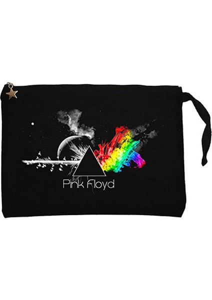 Pink Floyd Rainbow Siyah Clutch Astarlı Cüzdan / El Çantası
