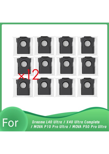Dreame L40 Ultra / X40 Ultra Complete / Mova P10 Pro Ultra / Mova P50 Pro Ultra Robot Süpürge Için 12 Adet Toz Torbası (Yurt Dışından)
