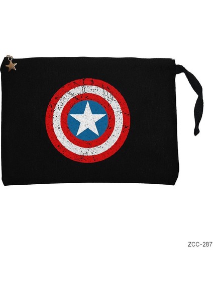 Captain America Kalkan Siyah Clutch Astarlı Cüzdan / El Çantası