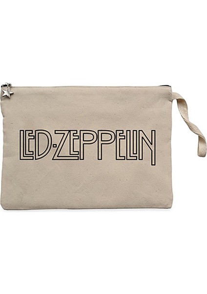 LED Zeppelin Logo 2 Krem Clutch Astarlı Cüzdan / El Çantası