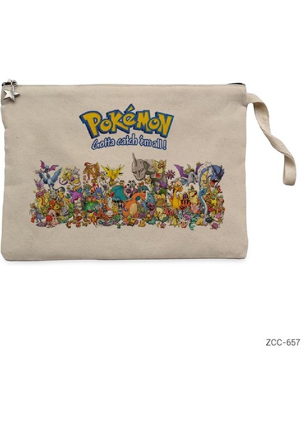 Pokemon Karakterleri Krem Clutch Astarlı Cüzdan / El Çantası