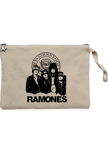 Ramones Logo And Group Krem Clutch Astarlı Cüzdan / El Çantası