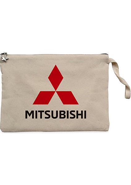Mitsubishi Logo Krem Clutch Astarlı Cüzdan / El Çantası