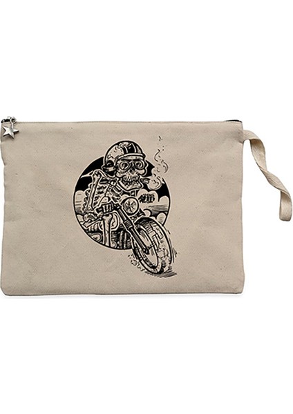 Skull Smoker Rider Krem Clutch Astarlı Cüzdan / El Çantası