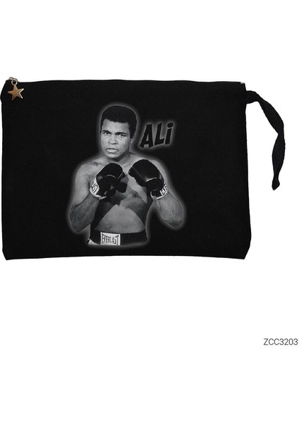 Muhammed Ali Poster Siyah Clutch Astarlı Cüzdan / El Çantası