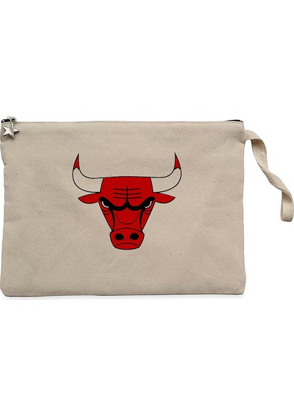 Chicago Bulls Logo Krem Clutch Astarlı Cüzdan / El Çantası