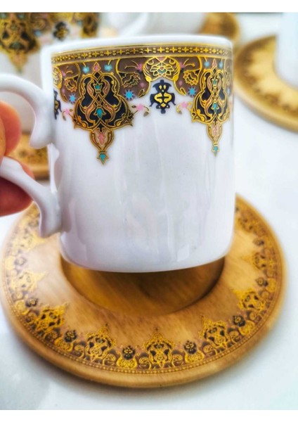6 kişilik özel işlemeli bambu fincan takımı, 90 ml, 12+ parça, beyaz renk