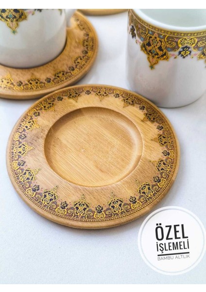 6 kişilik özel işlemeli bambu fincan takımı, 90 ml, 12+ parça, beyaz renk