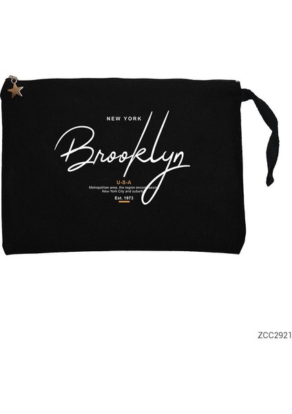 Newyork Brooklyn U.s.a Siyah Clutch Astarlı Cüzdan / El Çantası