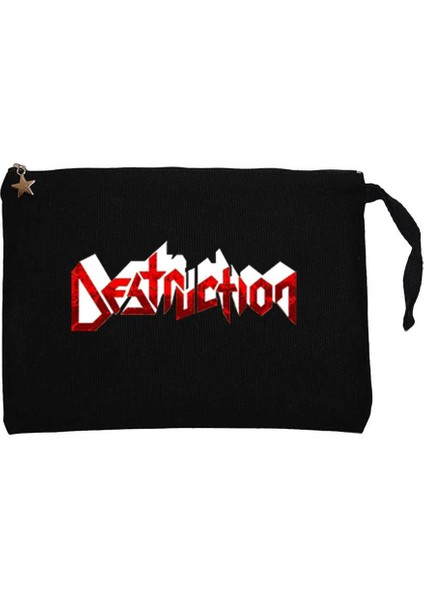 Destruction Logo Siyah Clutch Astarlı Cüzdan / El Çantası