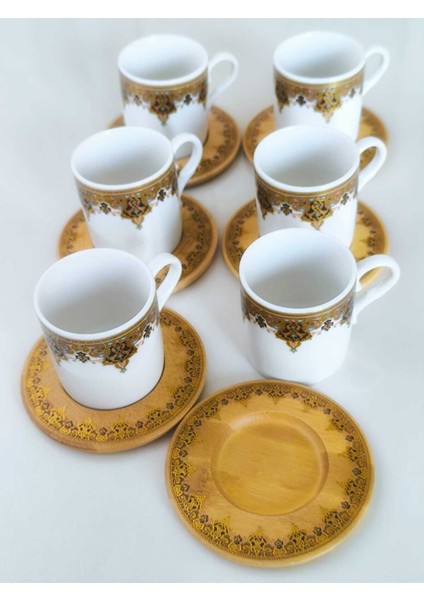 6 kişilik özel işlemeli bambu fincan takımı, 90 ml, 12+ parça, beyaz renk