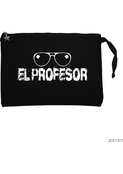 La Casa De Papel El Professor Glasses Siyah Clutch Astarlı Cüzdan / El Çantası
