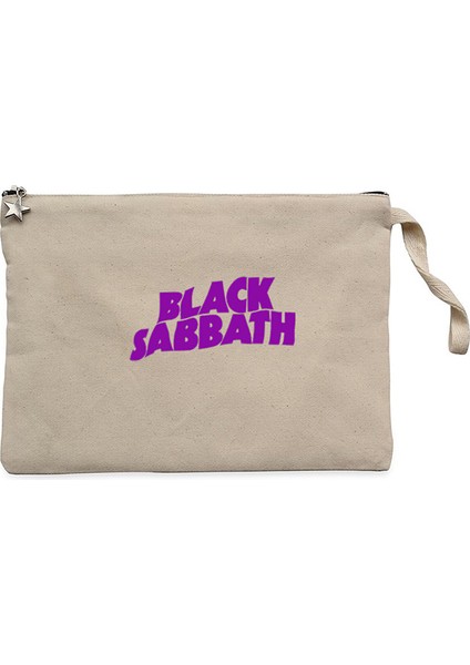 Black Sabbath Purple Yazı Krem Clutch Astarlı Cüzdan / El Çantası