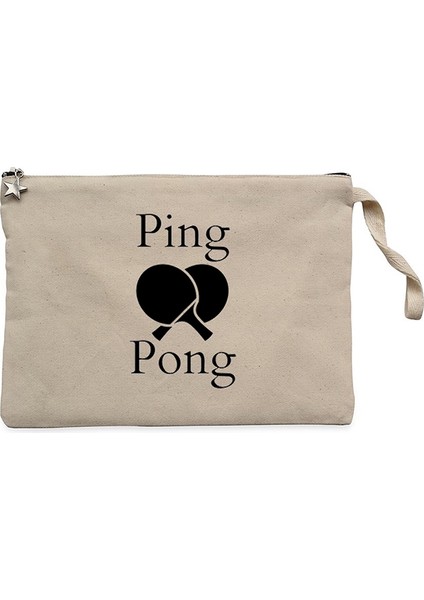 Ping Pong Racket Design Black Krem Clutch Astarlı Cüzdan / El Çantası