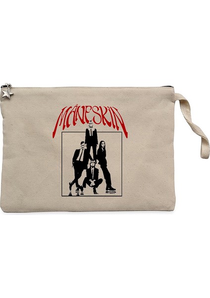 Maneskin Grup Afiş Krem Clutch Astarlı Cüzdan / El Çantası