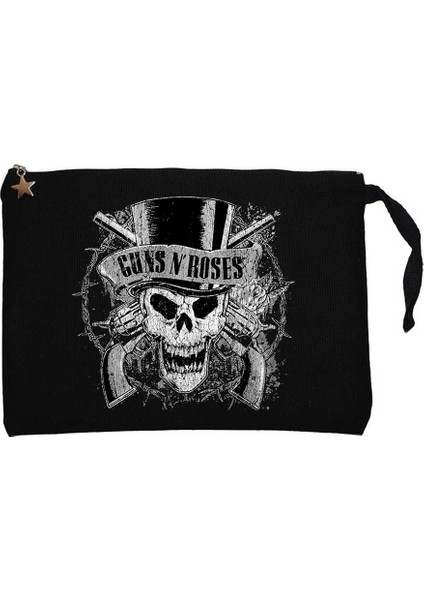 Guns N Roses Vintage Dameged Siyah Clutch Astarlı Cüzdan / El Çantası