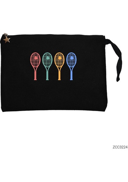 Tennis Racket Siyah Clutch Astarlı Cüzdan / El Çantası
