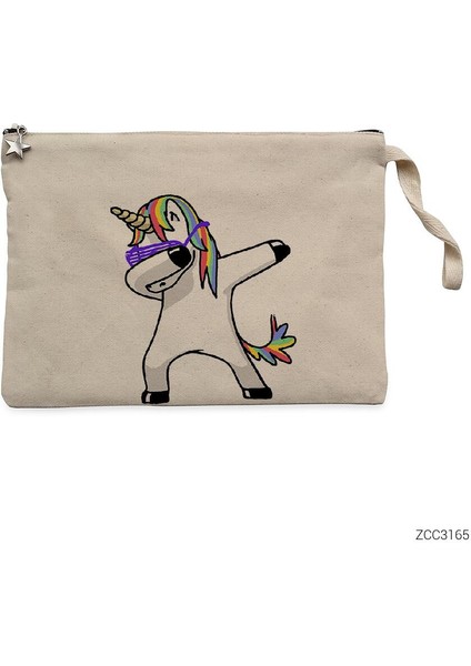 Unicorn Dabbing Krem Clutch Astarlı Cüzdan / El Çantası