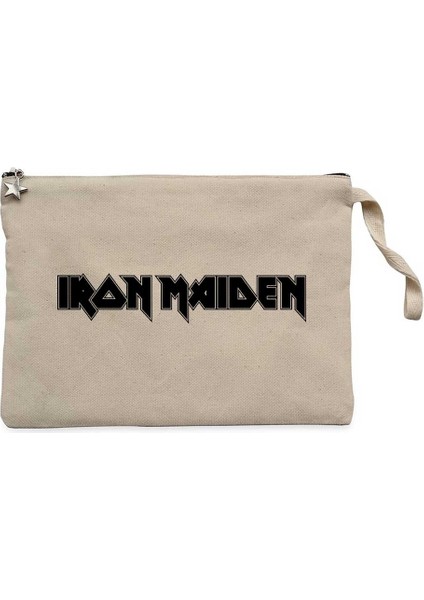 Iron Maiden Black Text Krem Clutch Astarlı Cüzdan / El Çantası