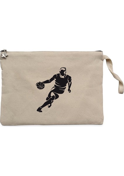 Basketball Hoop Siluet Krem Clutch Astarlı Cüzdan / El Çantası