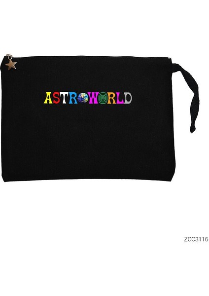 Travis Scott Astroworld Siyah Clutch Astarlı Cüzdan / El Çantası