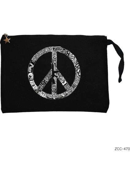 Music Love Peace Siyah Clutch Astarlı Cüzdan / El Çantası