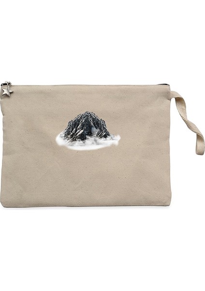 Snow Mountain Landscape Krem Clutch Astarlı Cüzdan / El Çantası