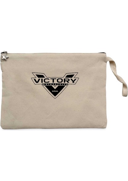 Victory Motorcycles Black Logo Krem Clutch Astarlı Cüzdan / El Çantası