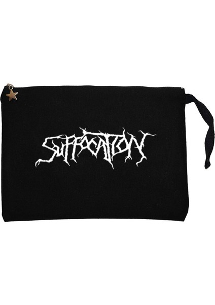 Suffocation Logo Siyah Clutch Astarlı Cüzdan / El Çantası