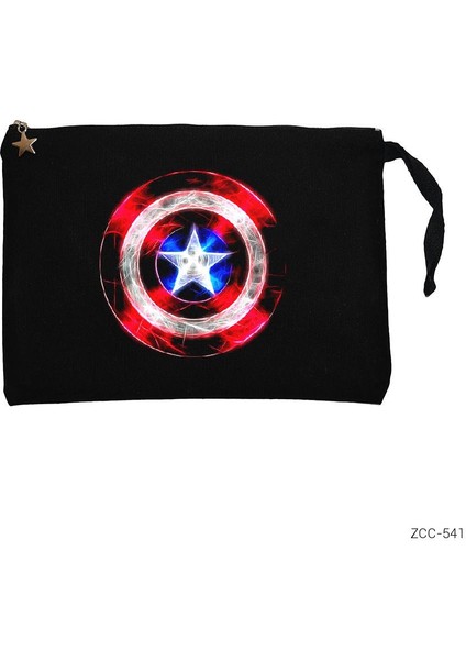 Captain America Sheild Neon Siyah Clutch Astarlı Cüzdan / El Çantası