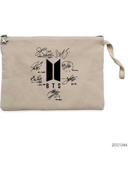 Bts Logo Imzalı Krem Clutch Astarlı Cüzdan / El Çantası