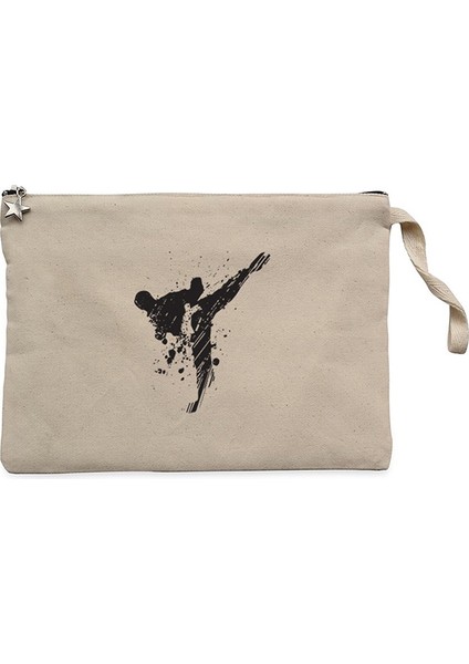 World Karete Fighter Krem Clutch Astarlı Cüzdan / El Çantası