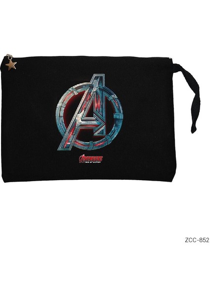 Avengers Red Line Metal Logo Siyah Clutch Astarlı Cüzdan / El Çantası