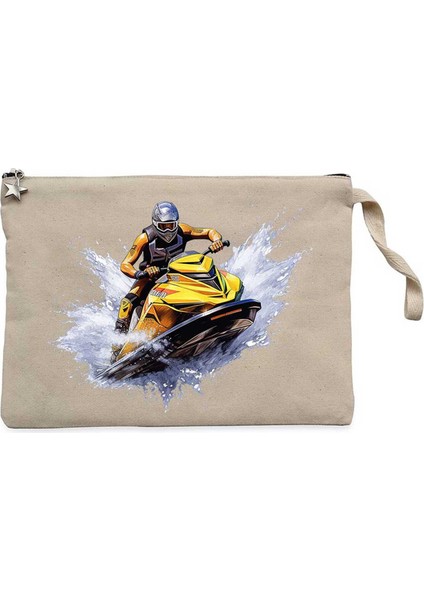 Jetski Snowboard Krem Clutch Astarlı Cüzdan / El Çantası