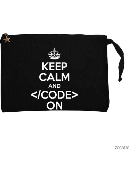 Keep Calm Code Siyah Clutch Astarlı Cüzdan / El Çantası