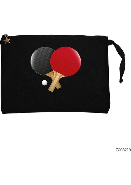 Masa Tenisi Raketleri Siyah Clutch Astarlı Cüzdan / El Çantası