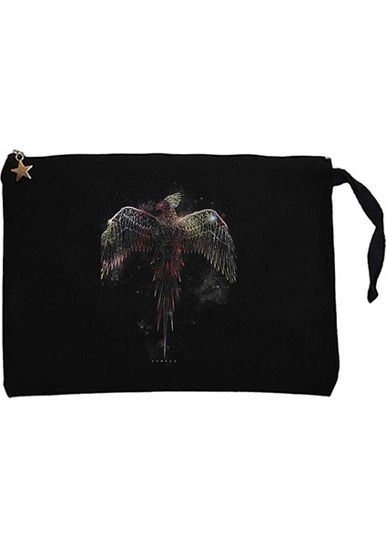 Anka Kuşu Phoenix Siyah Clutch Astarlı Cüzdan / El Çantası