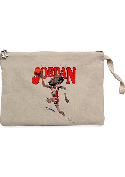 Michael Jordan Caricature Krem Clutch Astarlı Cüzdan / El Çantası