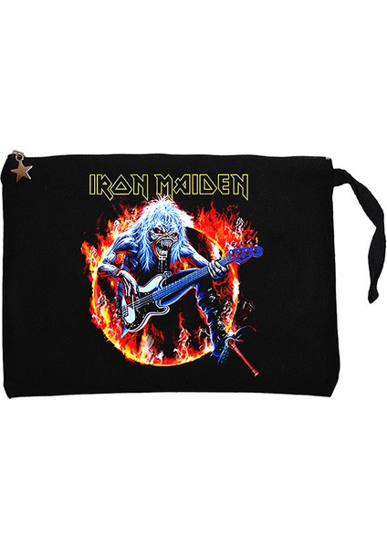 Iron Maiden Fire Siyah Clutch Astarlı Cüzdan / El Çantası