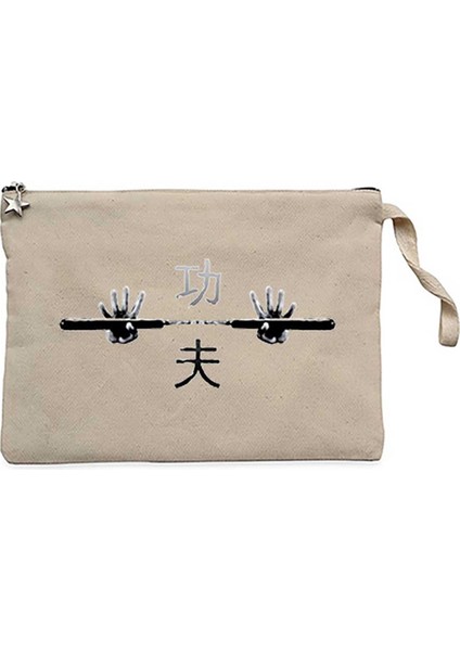 Kung Fu Nunchaku Krem Clutch Astarlı Cüzdan / El Çantası