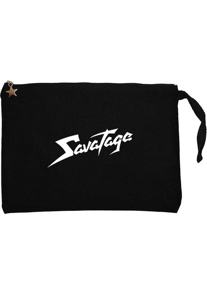 Savatage Logo Yazı Siyah Clutch Astarlı Cüzdan / El Çantası