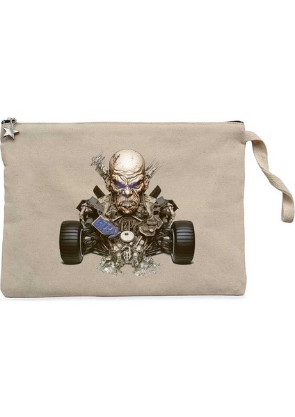 Skull Car Krem Clutch Astarlı Cüzdan / El Çantası