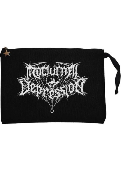 Nocturnal Depression Logo Siyah Clutch Astarlı Cüzdan / El Çantası