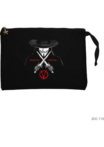 V For Vendetta Freedom Siyah Clutch Astarlı Cüzdan / El Çantası