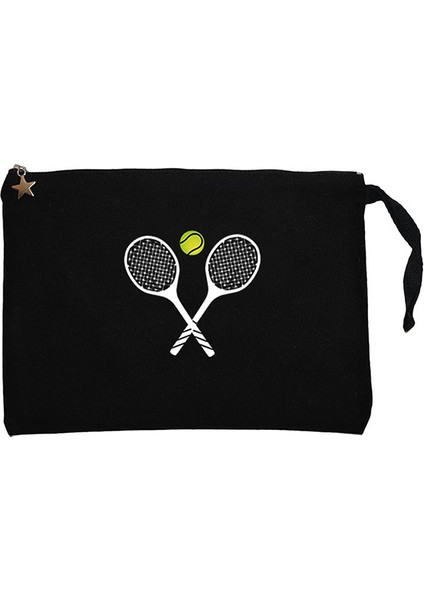 Tennis Rackets Siyah Clutch Astarlı Cüzdan / El Çantası