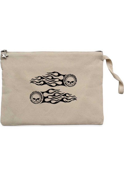 Harley Chopper Fire Krem Clutch Astarlı Cüzdan / El Çantası