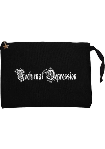 Nocturnal Depression Text White Siyah Clutch Astarlı Cüzdan / El Çantası