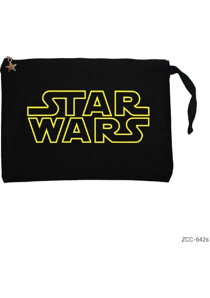 Star Wars Logo Line Siyah Clutch Astarlı Cüzdan / El Çantası