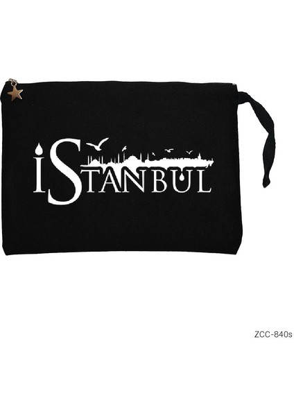 Istanbul Silüet Siyah Clutch Astarlı Cüzdan / El Çantası
